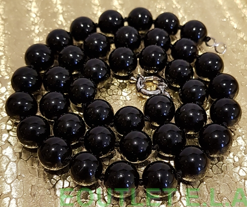 GENUINE 10mm BLACK ONYX NECKLACE-46cm